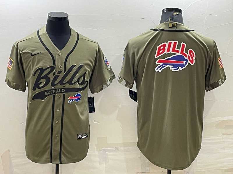 Men%27s Buffalo Bills Olive Salute to Service Team Big Logo Cool Base Stitched Baseball Jersey